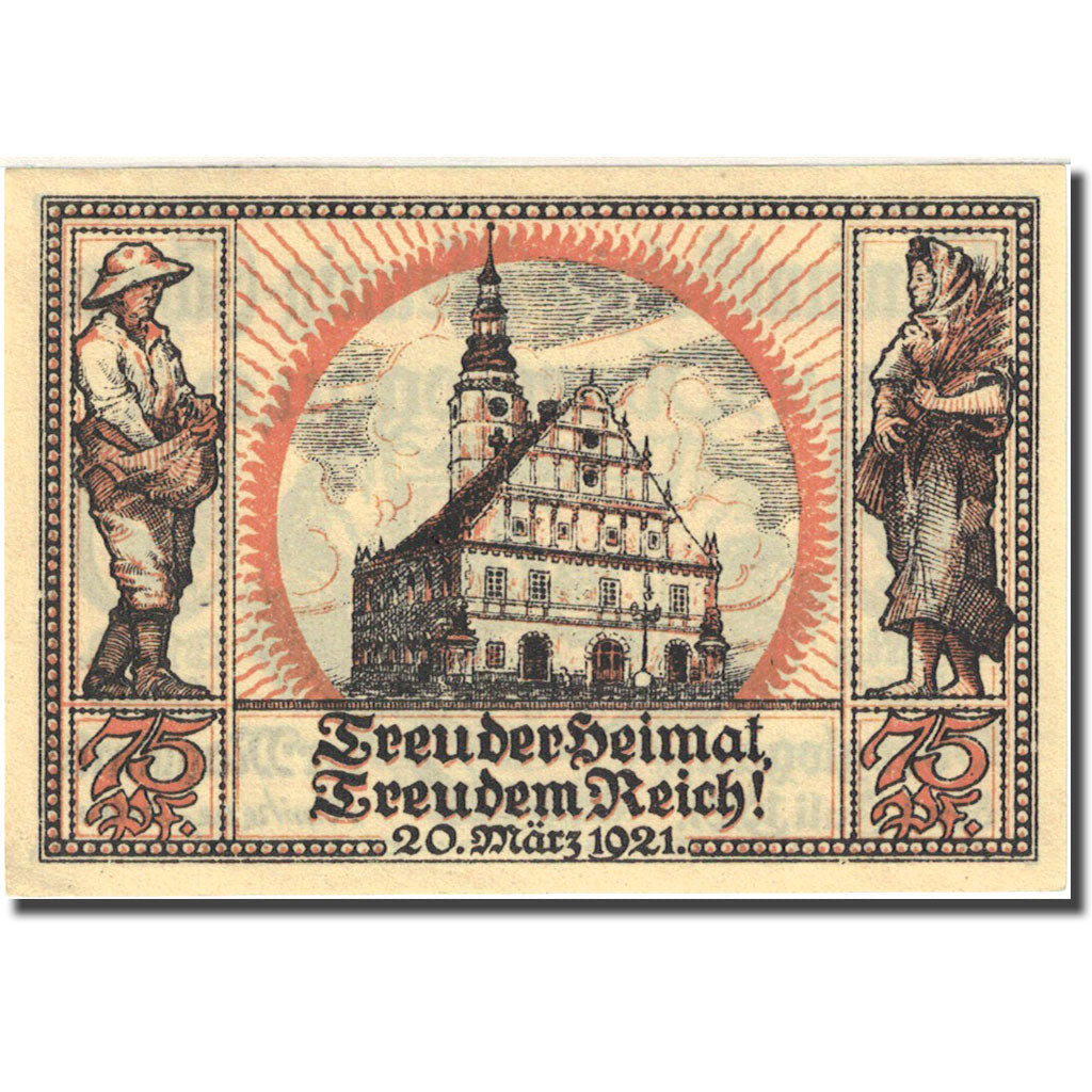 Banknote, Germany, Oberglogau 75 Pfennig Monument 1921-07-01 UNC(63) Mehl 994.1b