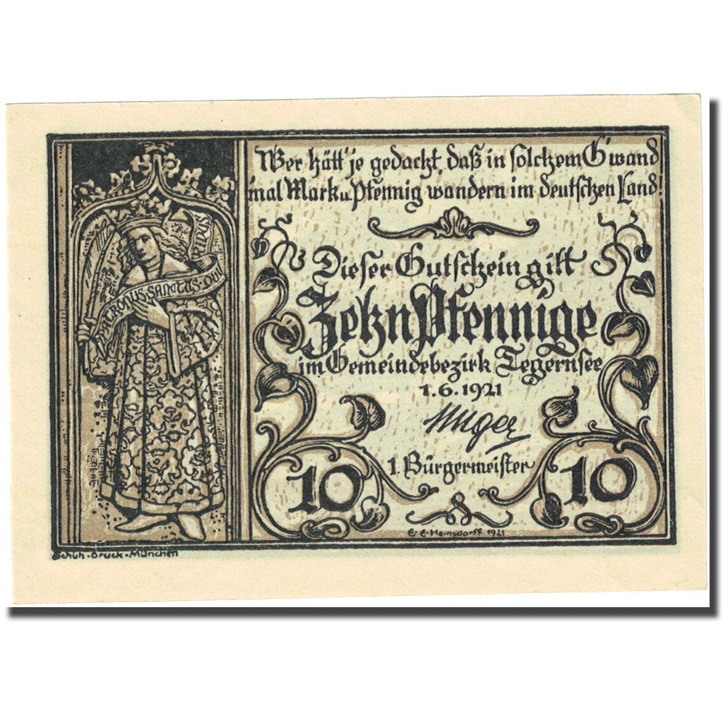 Billet, Allemagne, Tegernsee, 10 Pfennig, montagne 1921-06-01 SPL Mehl 1313.1