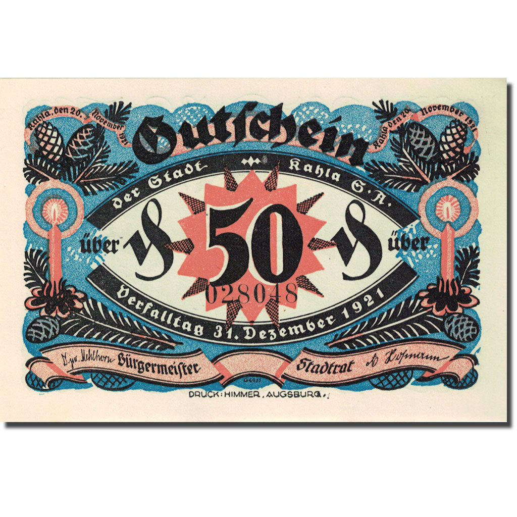 Banknote, Germany, Kahla, 50 Pfennig, nativité 1921-12-31 UNC(63) Mehl 668.9a