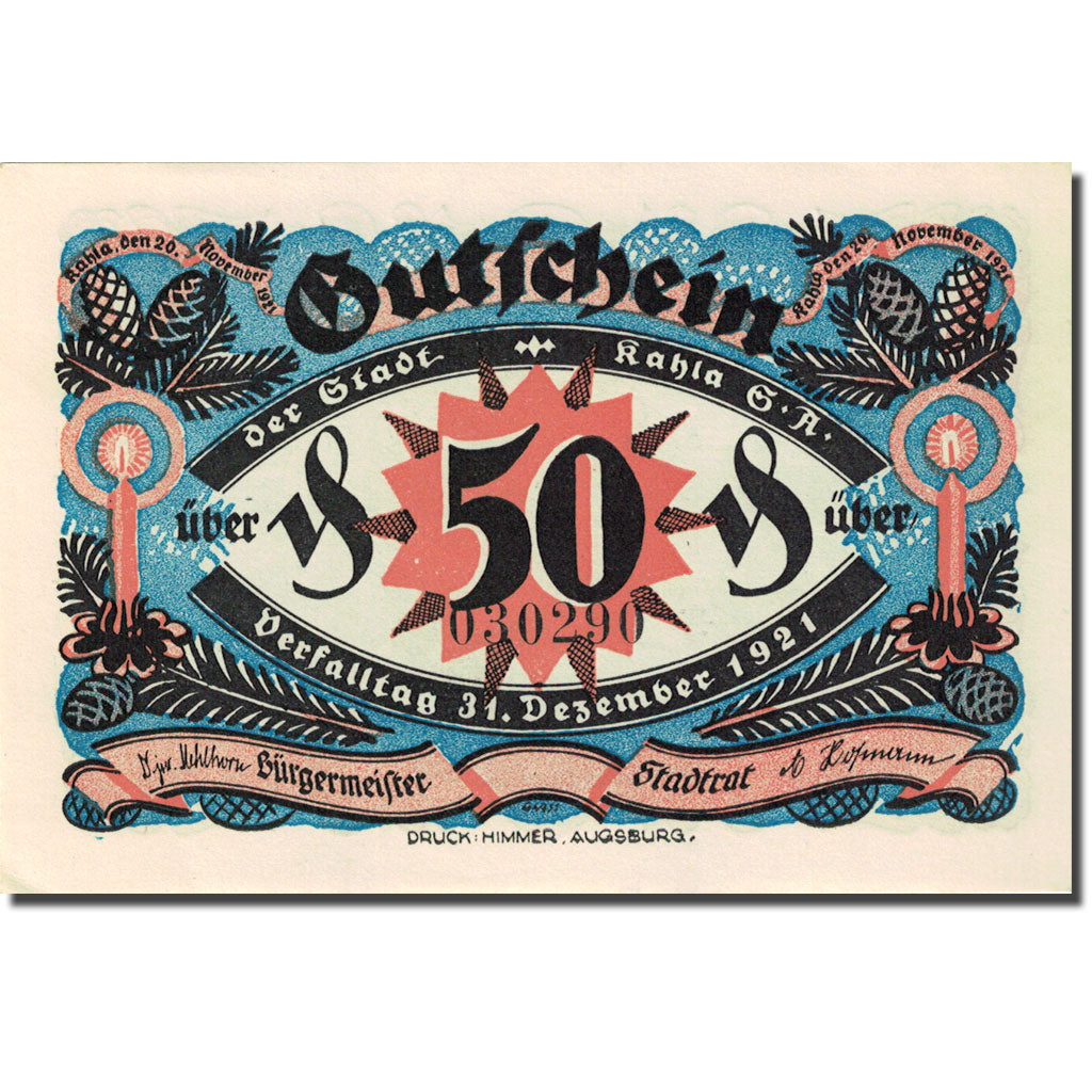 Billet, Allemagne, Kahla 50 Pfennig, nativité1, 1921, 1921-12-31, SPL Mehl 668.9