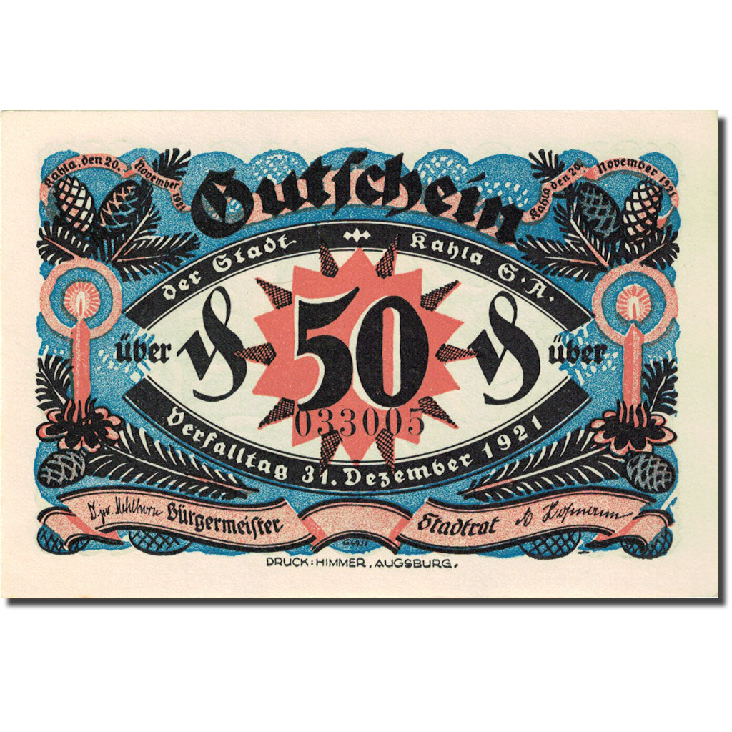 Banknote, Germany, Kahla, 50 Pfennig, nativité 2, 1921-12-31 UNC(63) Mehl 668.9a