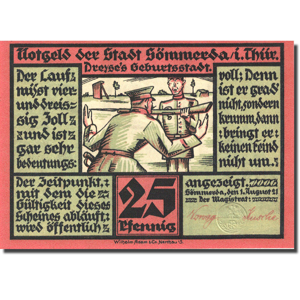 Banknote, Germany, Sömmerda 25 Pfennig personnage 1921-08-01 UNC(63) Mehl 1230.1