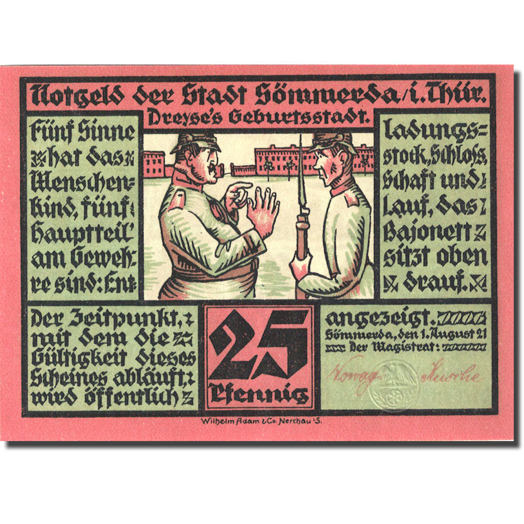 Billet, Allemagne, Sömmerda, 25 Pfennig, personnage 1, 1921, SPL Mehl 1230.1