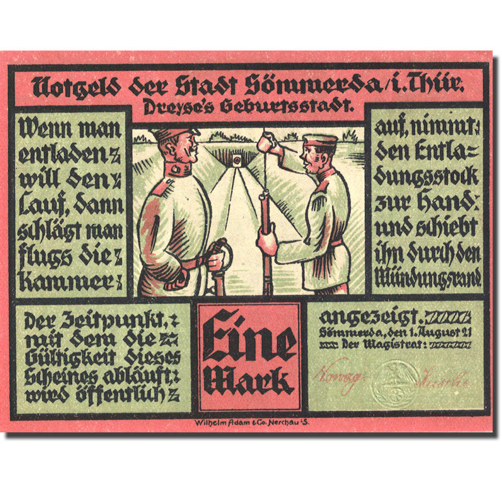 Billet, Allemagne, Sömmerda, 1 Mark, personnage 1, 1920-08-01, SPL Mehl 1230.1