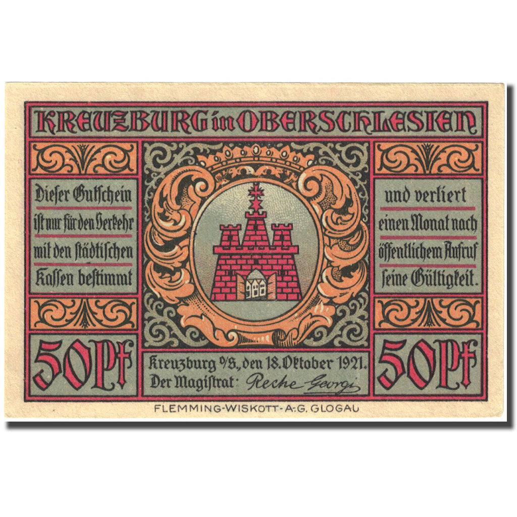 Banknote, Germany, Kreuzburg, 50 Pfennig, château 1921-10-18, UNC(63) Mehl 744.2