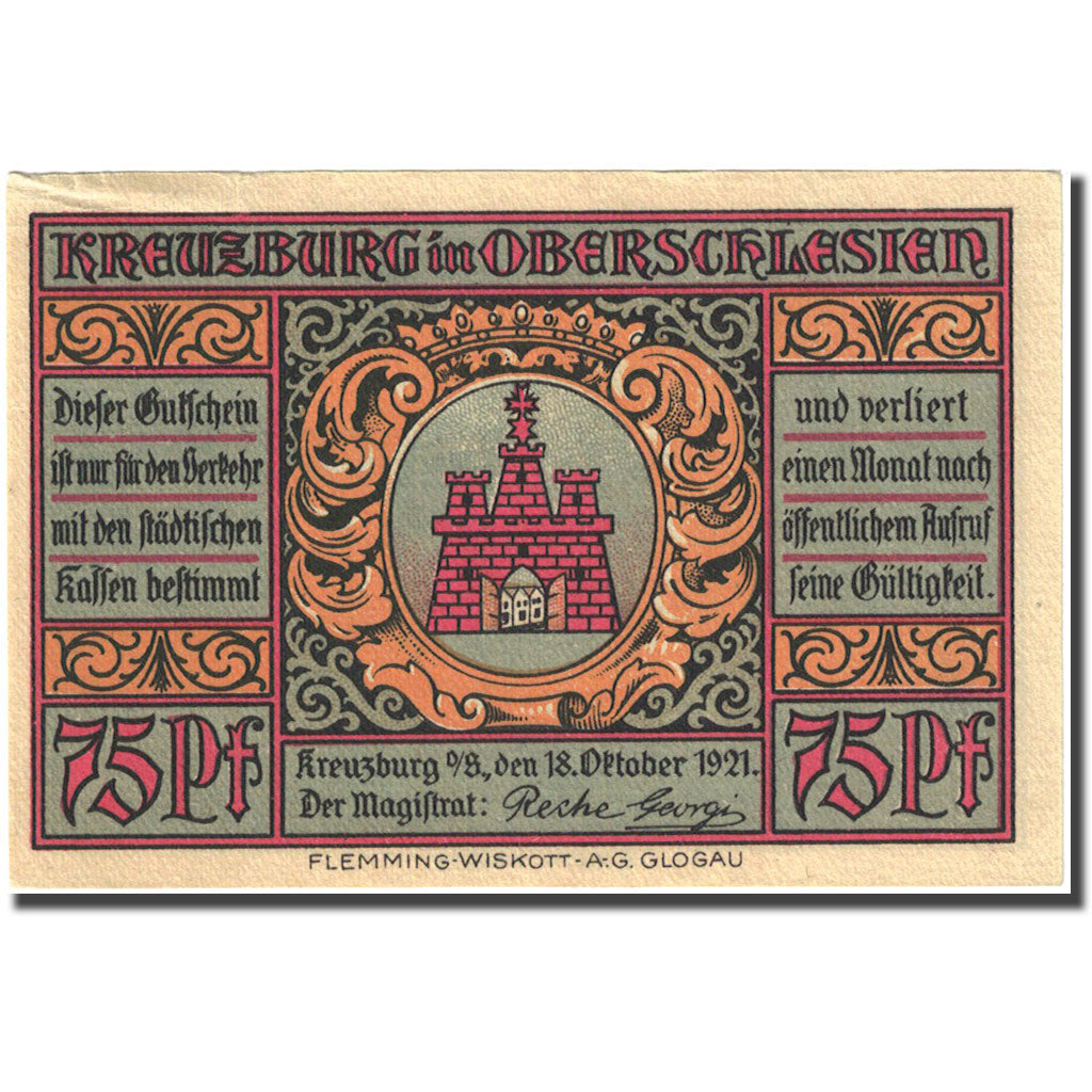 Billet, Allemagne, Kreuzburg, 75 Pfennig, rue, 1921, 1921-10-18, SPL, Mehl:744.2