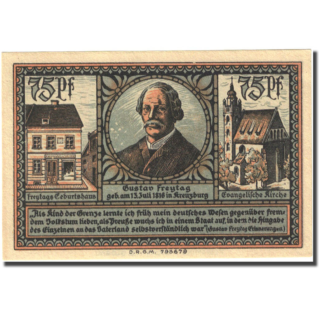 Banknote, Germany, Kreuzburg, 75 Pfennig, château1921-10-18, UNC(63) Mehl 744.2