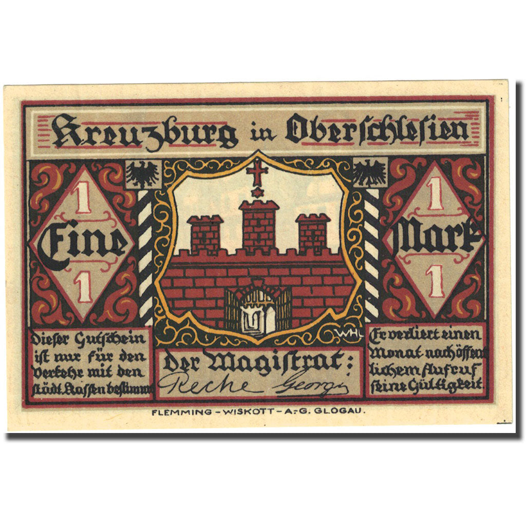 Banconote, Germania, Kreuzburg, 1 Mark, rue, 1921, SPL, Mehl:744.3b