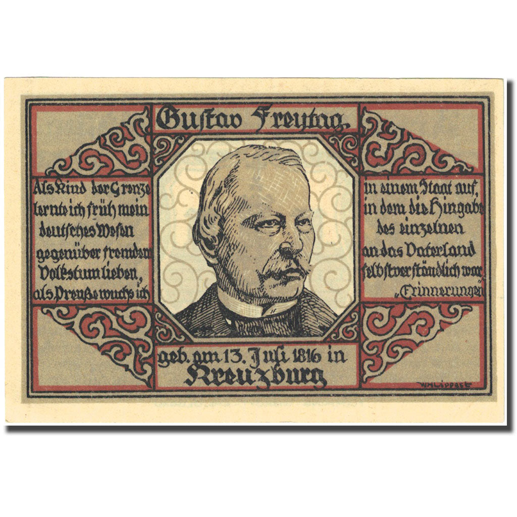 Banknote, Germany, Kreuzburg, 1 Mark, personnage, 1921, UNC(63), Mehl:744.3b