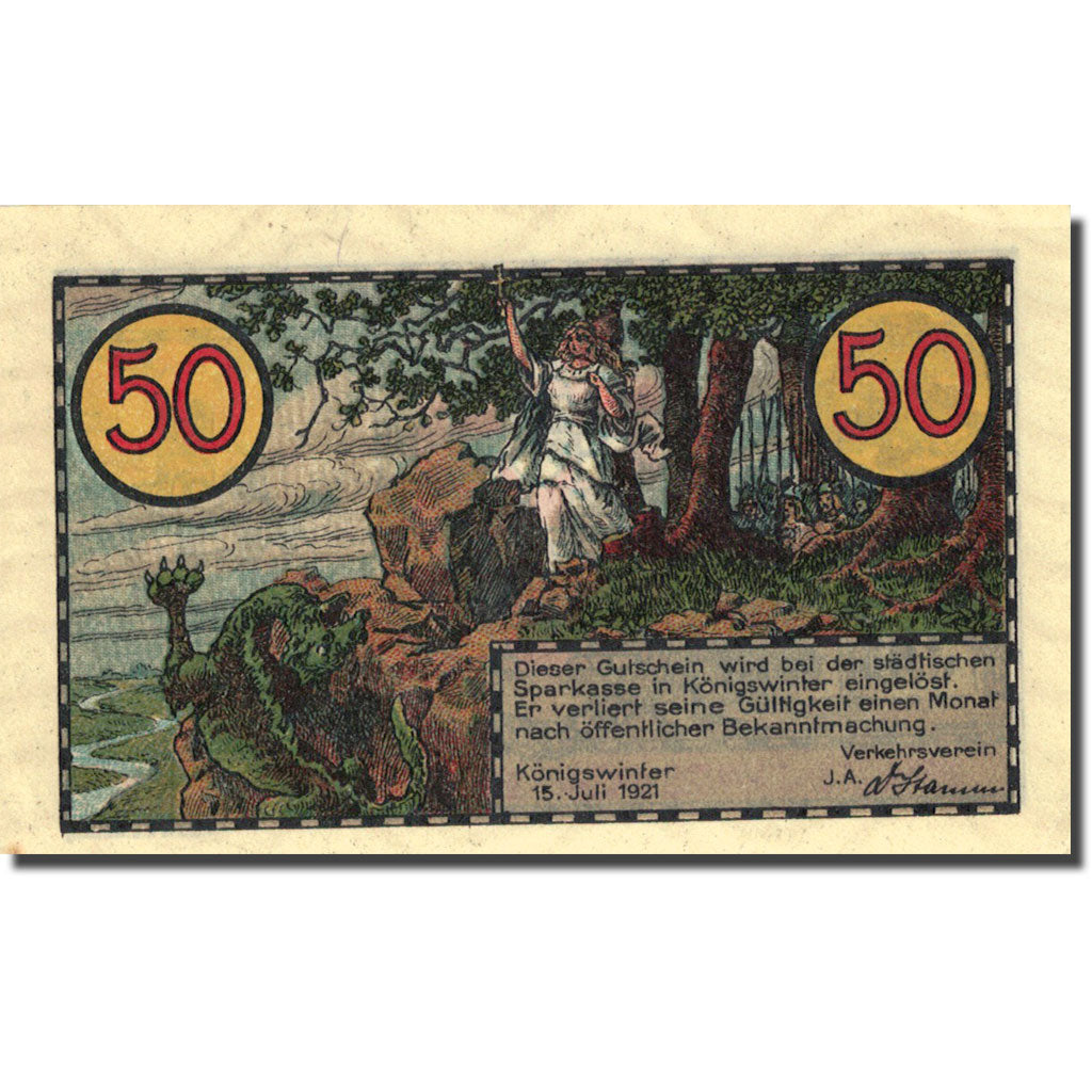 Banknote, Germany, Königswinter, 50 Pfennig, château 1921 UNC(63) Mehl 731.1
