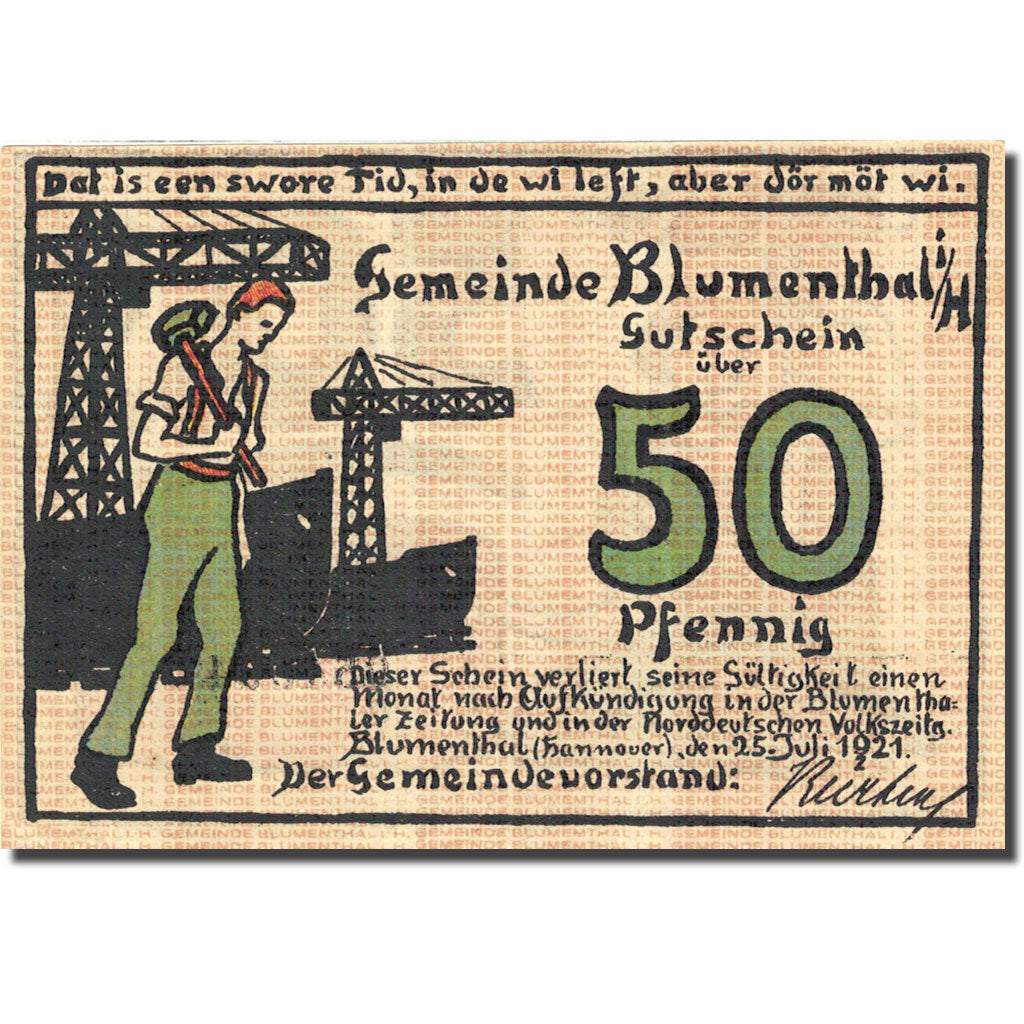 Billet, Allemagne, Blumenthal 50 Pfennig Usine 1921, 1921-07-25, SPL Mehl 123.1a