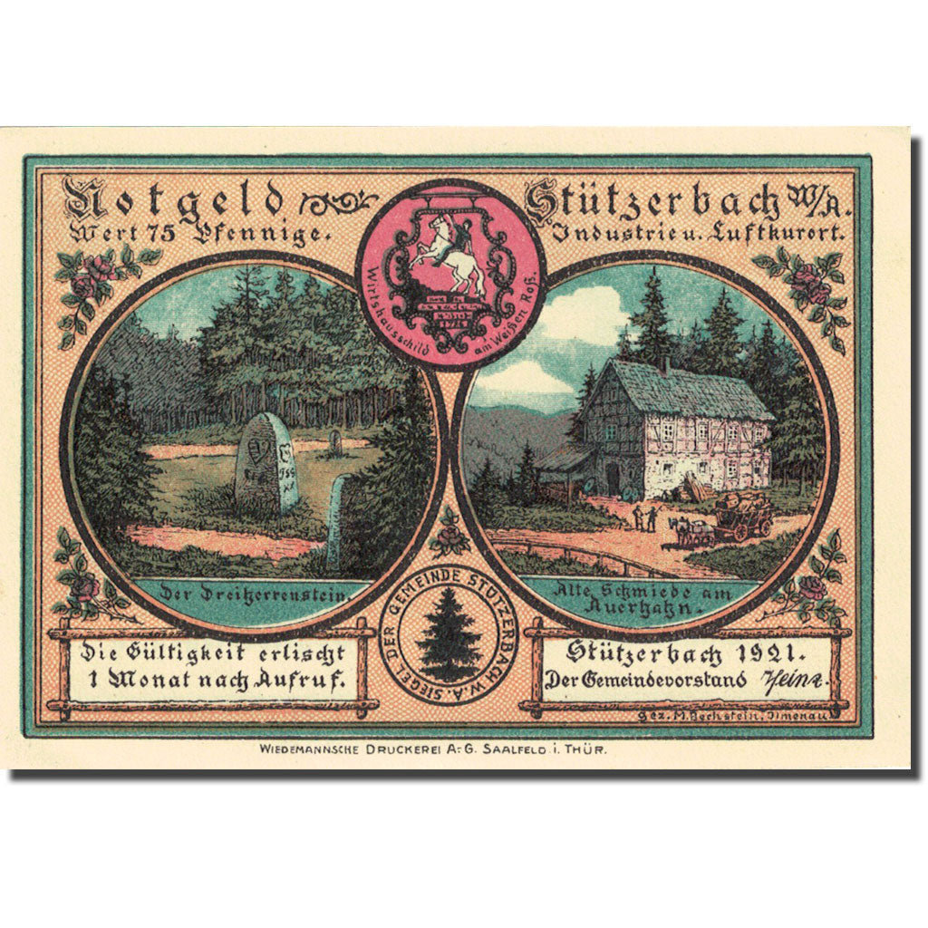 Banknote, Germany, Stützerbach, 75 Pfennig, ferme, 1921, UNC(63), Mehl:1287.1