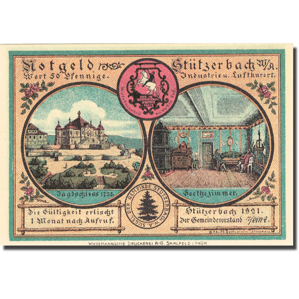 Banknote, Germany, Stützerbach, 50 Pfennig, château, 1921, UNC(63) Mehl 1287.1