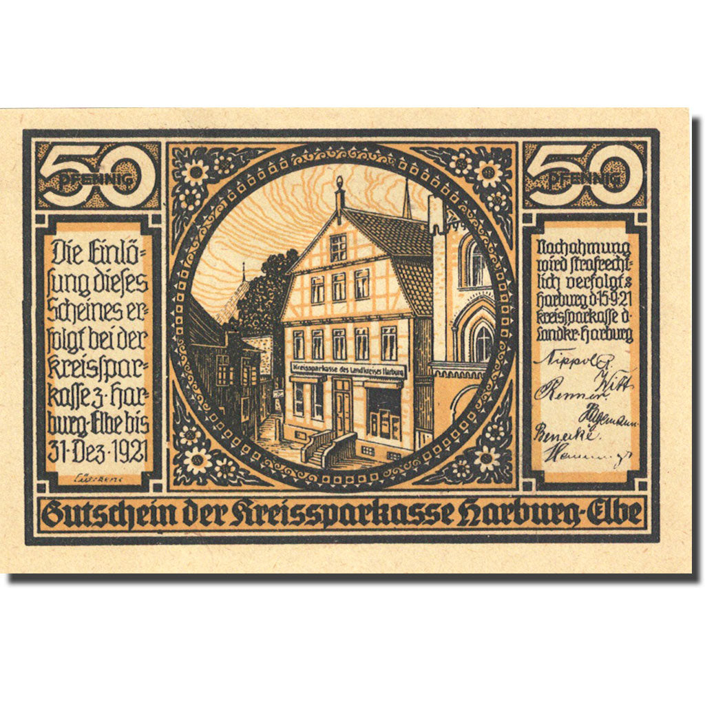 Banknote, Germany, Harburg, 50 Pfennig, Monument 1921-12-31, UNC(63) Mehl 580.1a