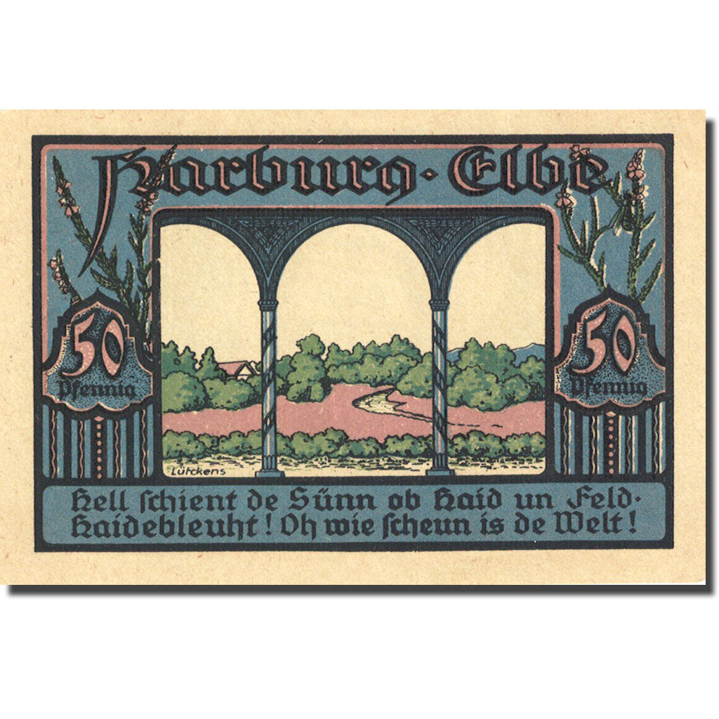 Banknote, Germany, Harburg, 50 Pfennig, Monument 1921-12-31, UNC(63) Mehl 580.1a