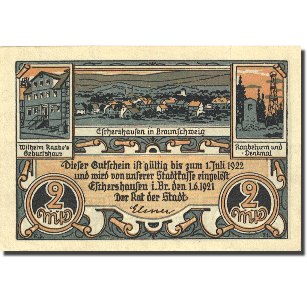 Billet, Allemagne, efrhershaufen, 2 Mark Usine, 1921, 1921-06-01, SPL Mehl 351.1