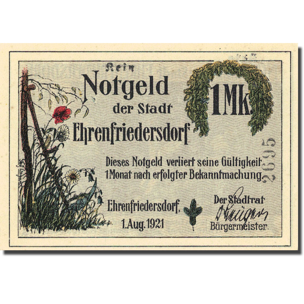 Banknote, Germany Ehrenfriedersdorf, 1 Mark, Mine 1921-08-01 UNC(63) Mehl 312.1a