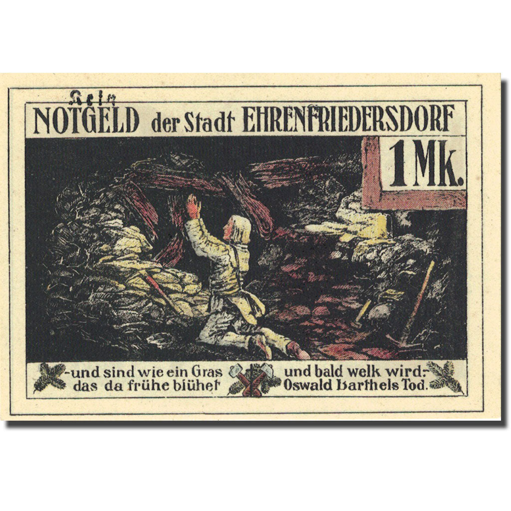 Banknote, Germany Ehrenfriedersdorf, 1 Mark, Mine 1921-08-01 UNC(63) Mehl 312.1a