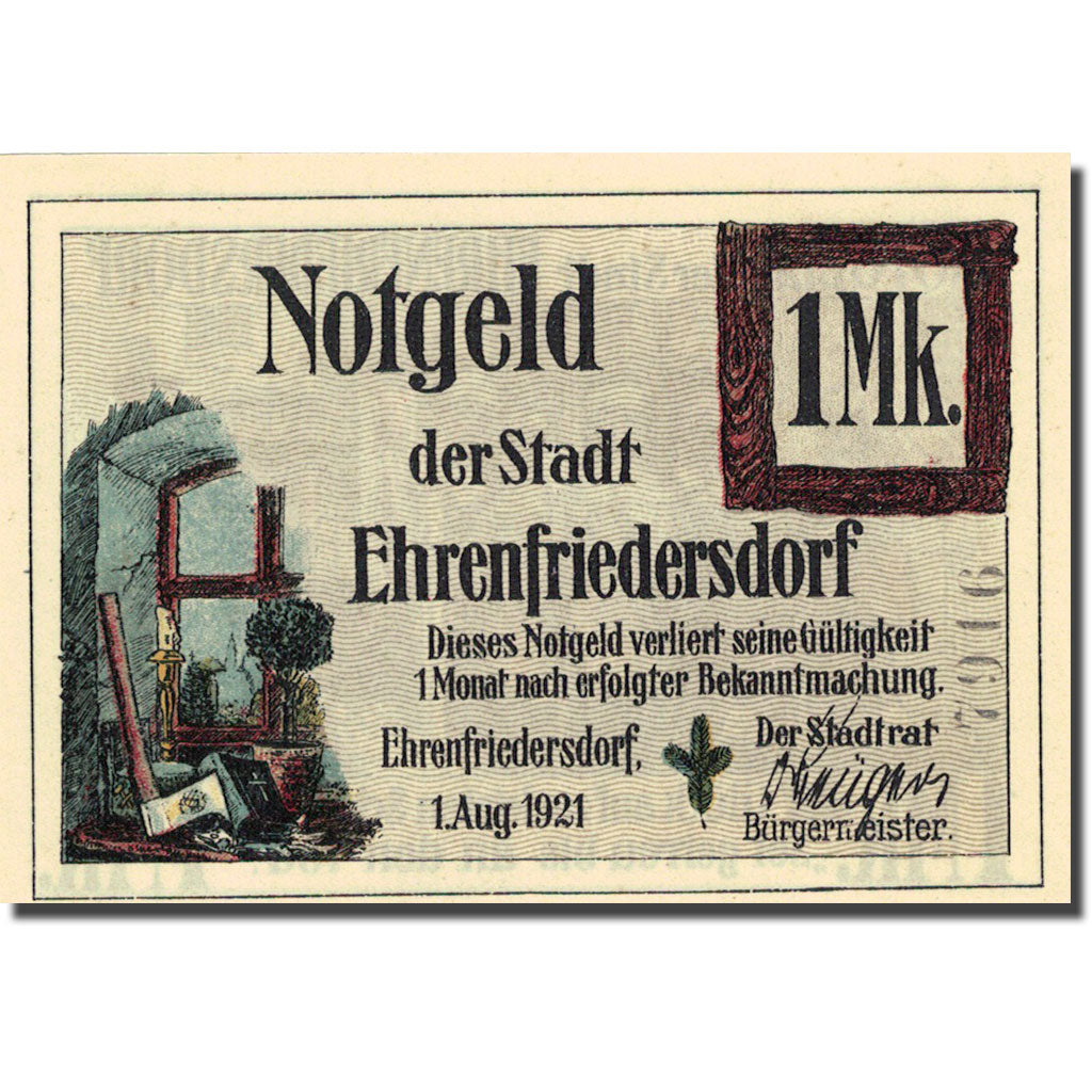 Geldschein, Deutschland Ehrenfriedersdorf 1 Mark personnage 1921 SPL Mehl 312.1a