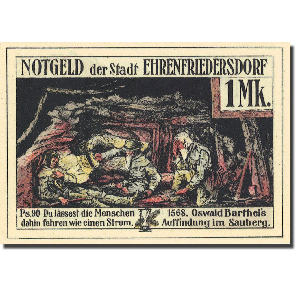 Banknote, Germany, Ehrenfriedersdorf, 1 Mark, Mineurs, 1921 UNC(63) Mehl 312.1a