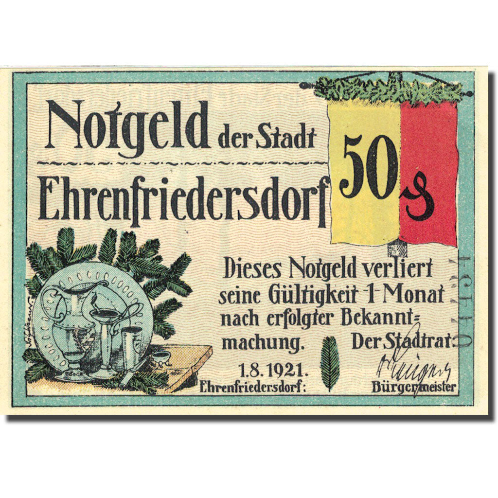 Banknote, Germany Ehrenfriedersdorf 50 Pfennig Forêt, 1921 UNC(63) Mehl 312.1b