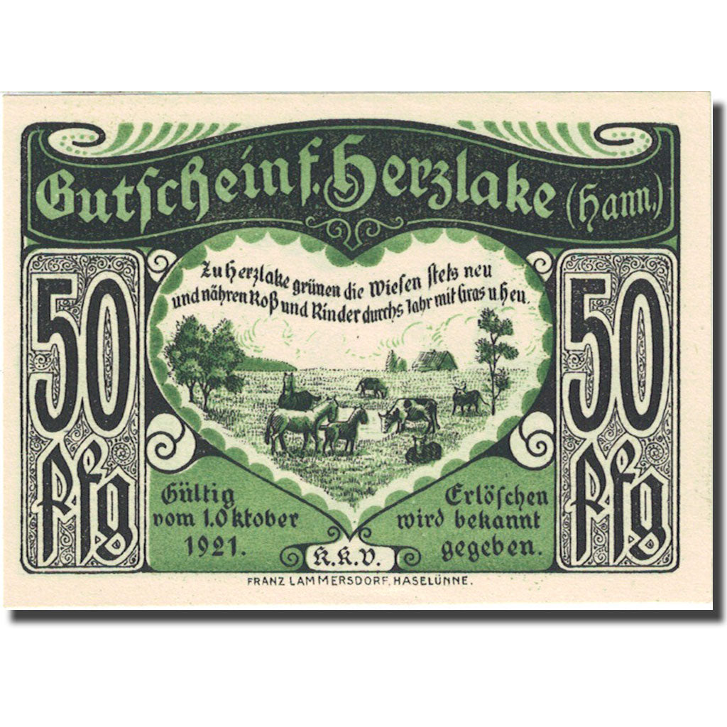 Banknote, Germany, Herzlake, 50 Pfennig, prairie, 1921-10-01, UNC(63) Mehl 605.1