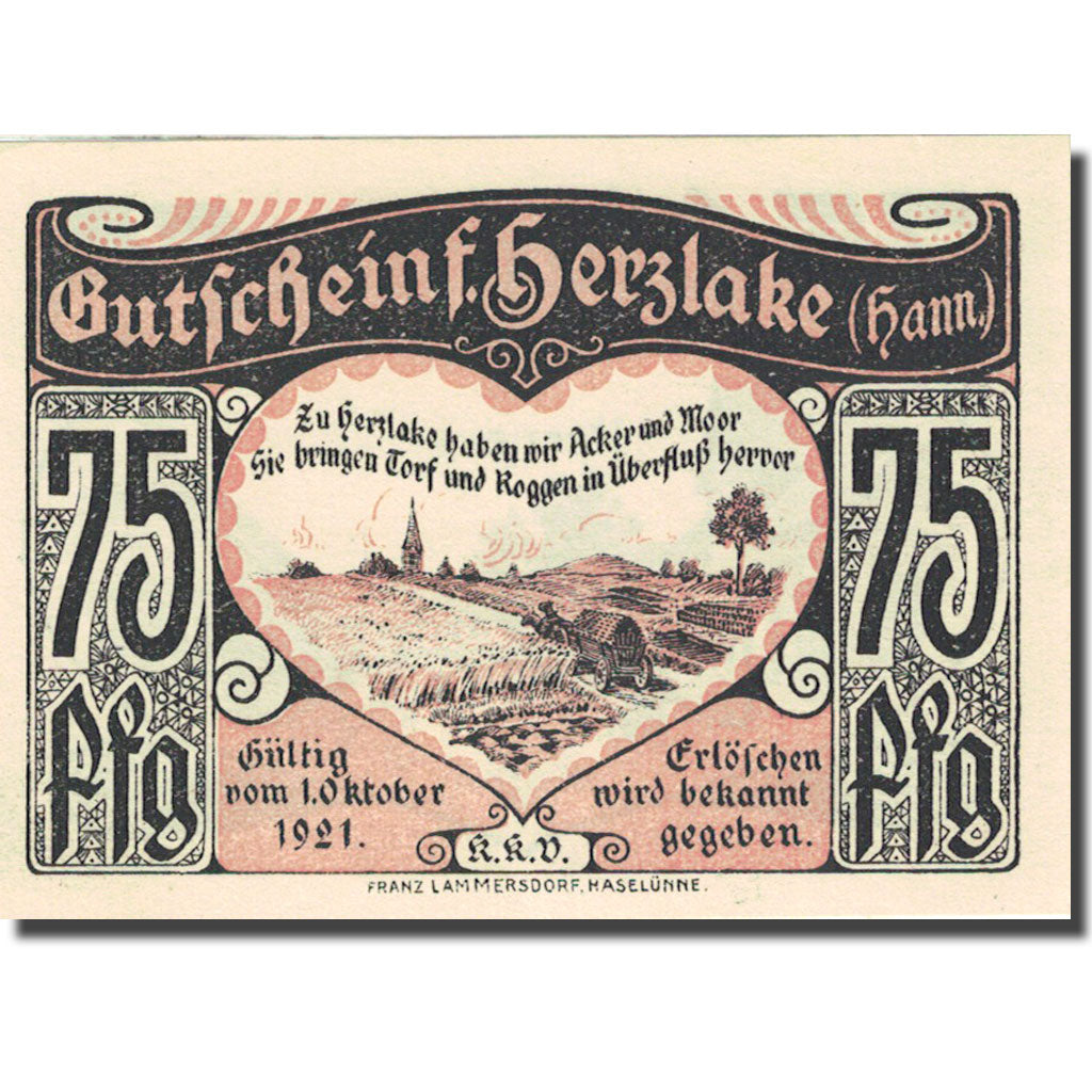 Banknote, Germany, Herzlake, 75 Pfennig, champs, 1921-10-01, UNC(63) Mehl 605.1