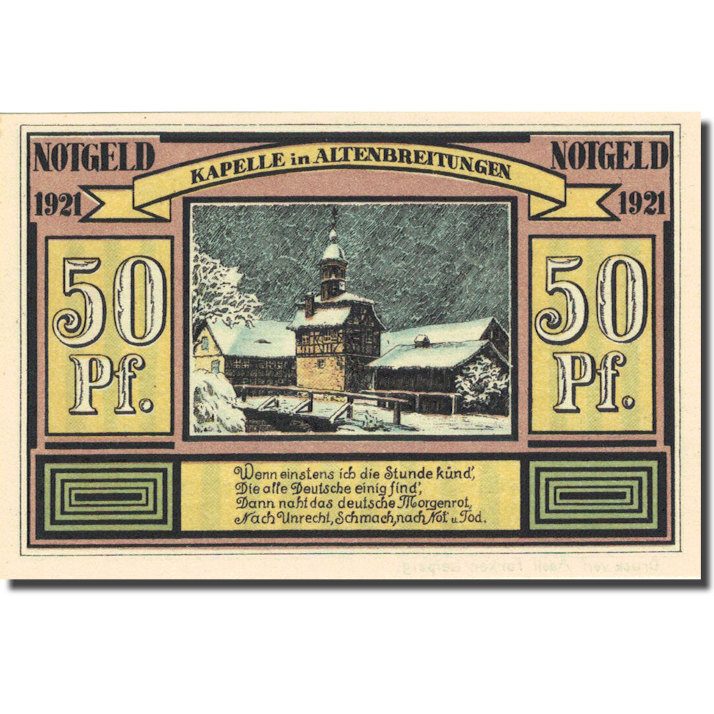 Banknote, Germany, Alten, 50 Pfennig, chapelle 1921-11-01 UNC(63) Mehl 18.1