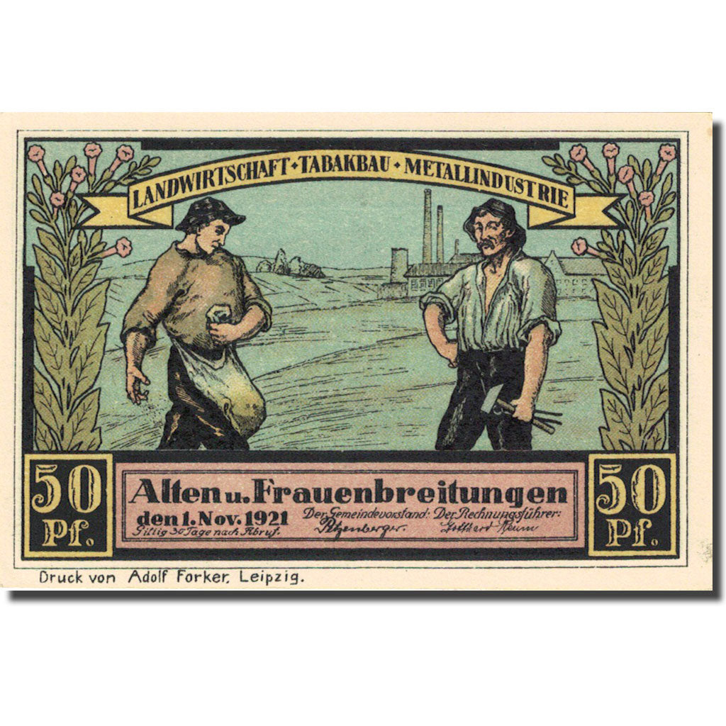 Banconote Germania, Alten 50 Pfennig, ferme 1, 1921, 1921-11-01, SPL, Mehl:18.1