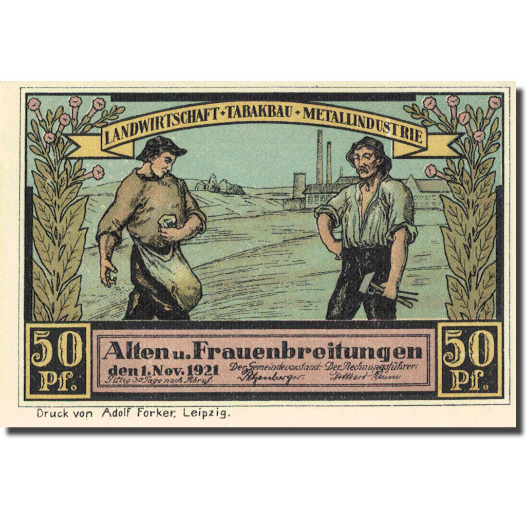 Banconote, Germania, Alten, 50 Pfennig, paysage, 1921, 1921-11-01, SPL Mehl 18.1