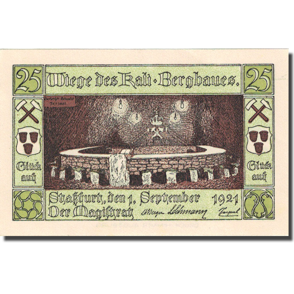 Banknot, Niemcy, Stassfurt, 25 Pfennig, Mine, 1921, 1921-09-01, UNC(63)