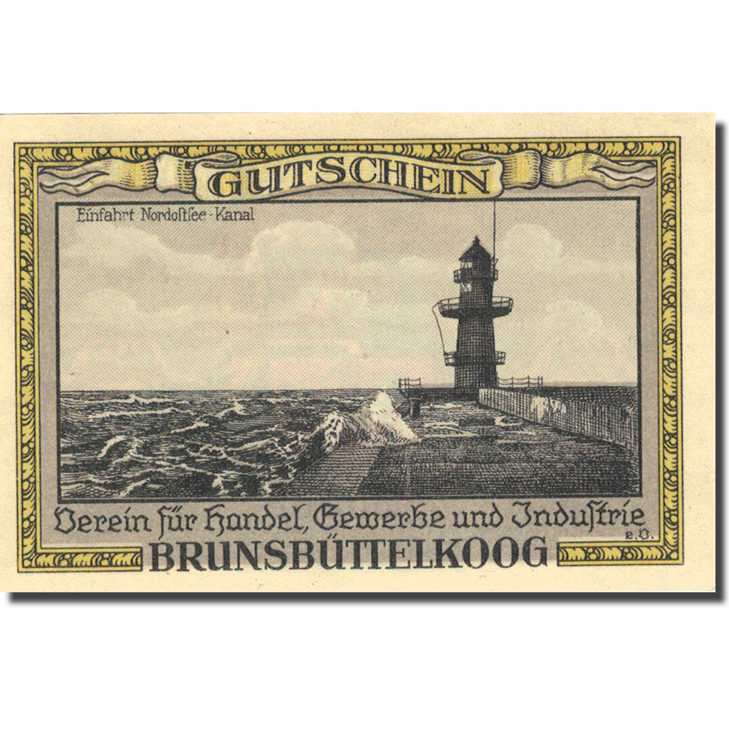 Banknote, Germany, Brunsbüttelkoog, 25 Pfennig, Phare, 1922 UNC(63) Mehl 194.1