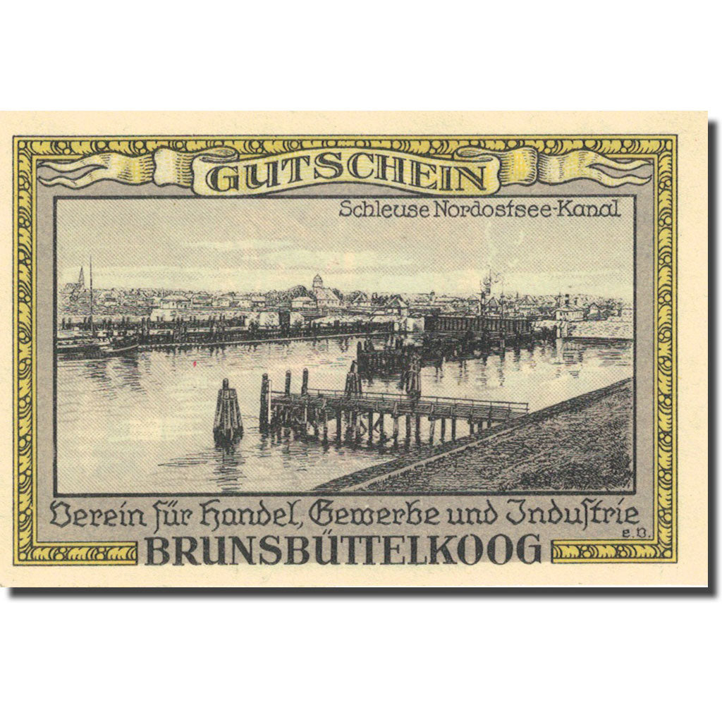 Banknote, Germany, Brunsbüttelkoog, 1 Mark, ecluse, 1922 UNC(63) Mehl 194.1