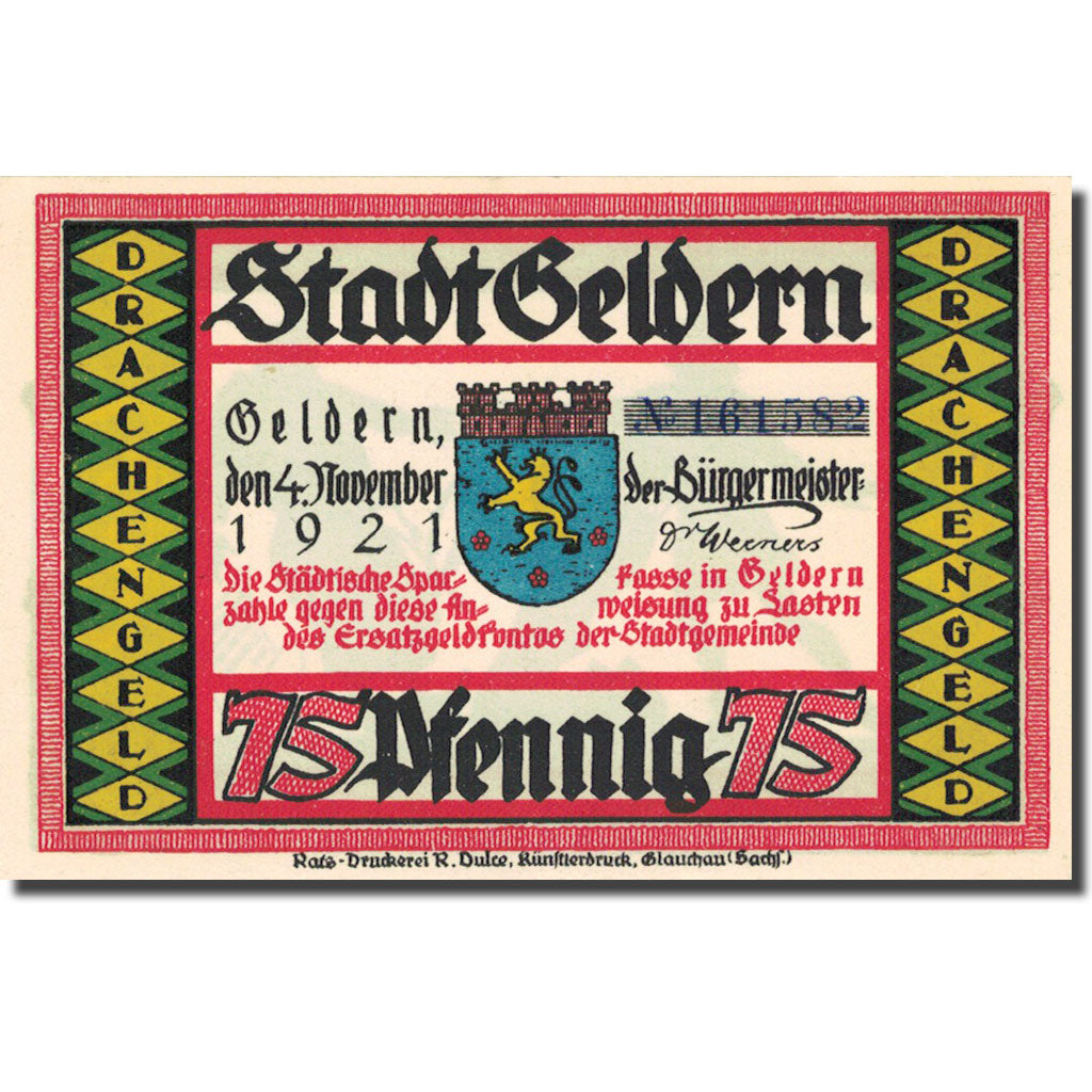 Banconote, Germania, Geldern, 75 Pfennig, personnage 1, 1921 SPL Mehl 416.1