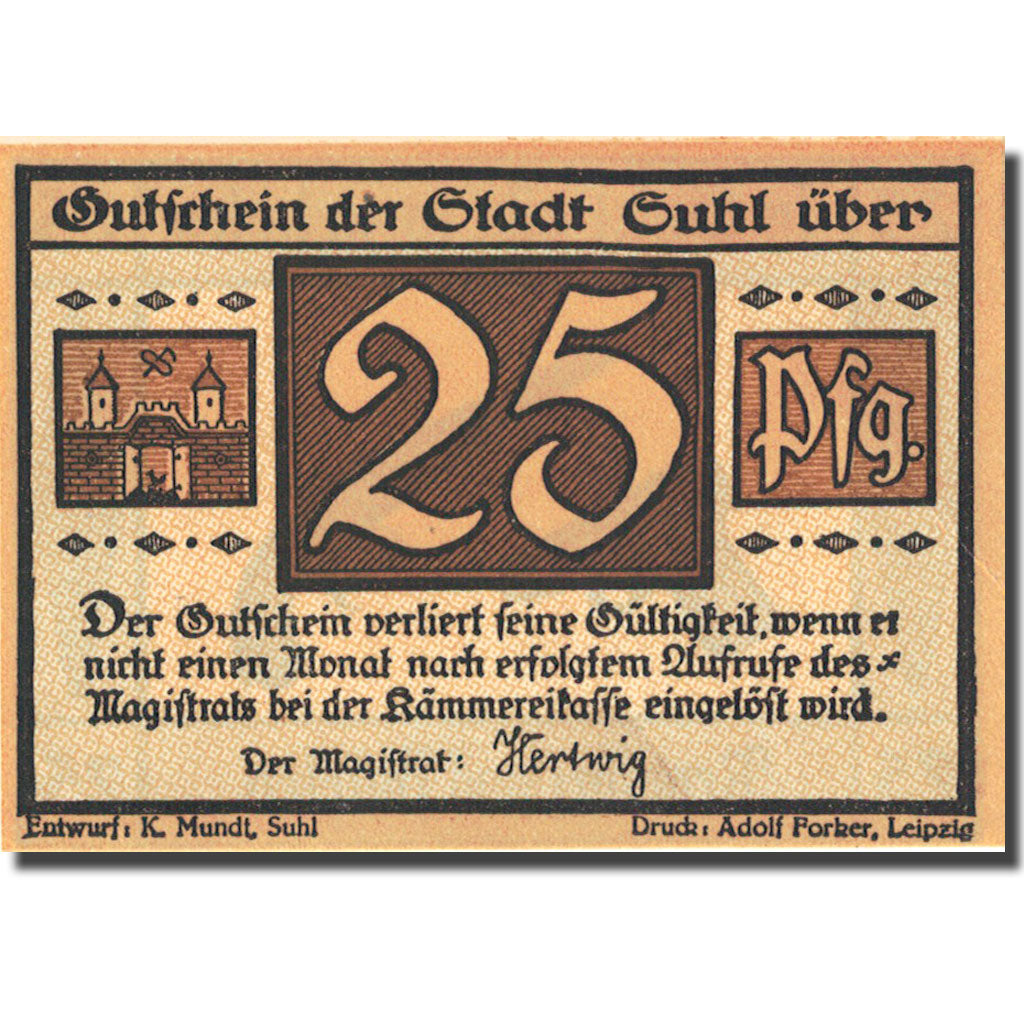 Banknote, Germany, Suhl, 25 Pfennig, fusil 2, 1922, UNC(63), Mehl:1303.1