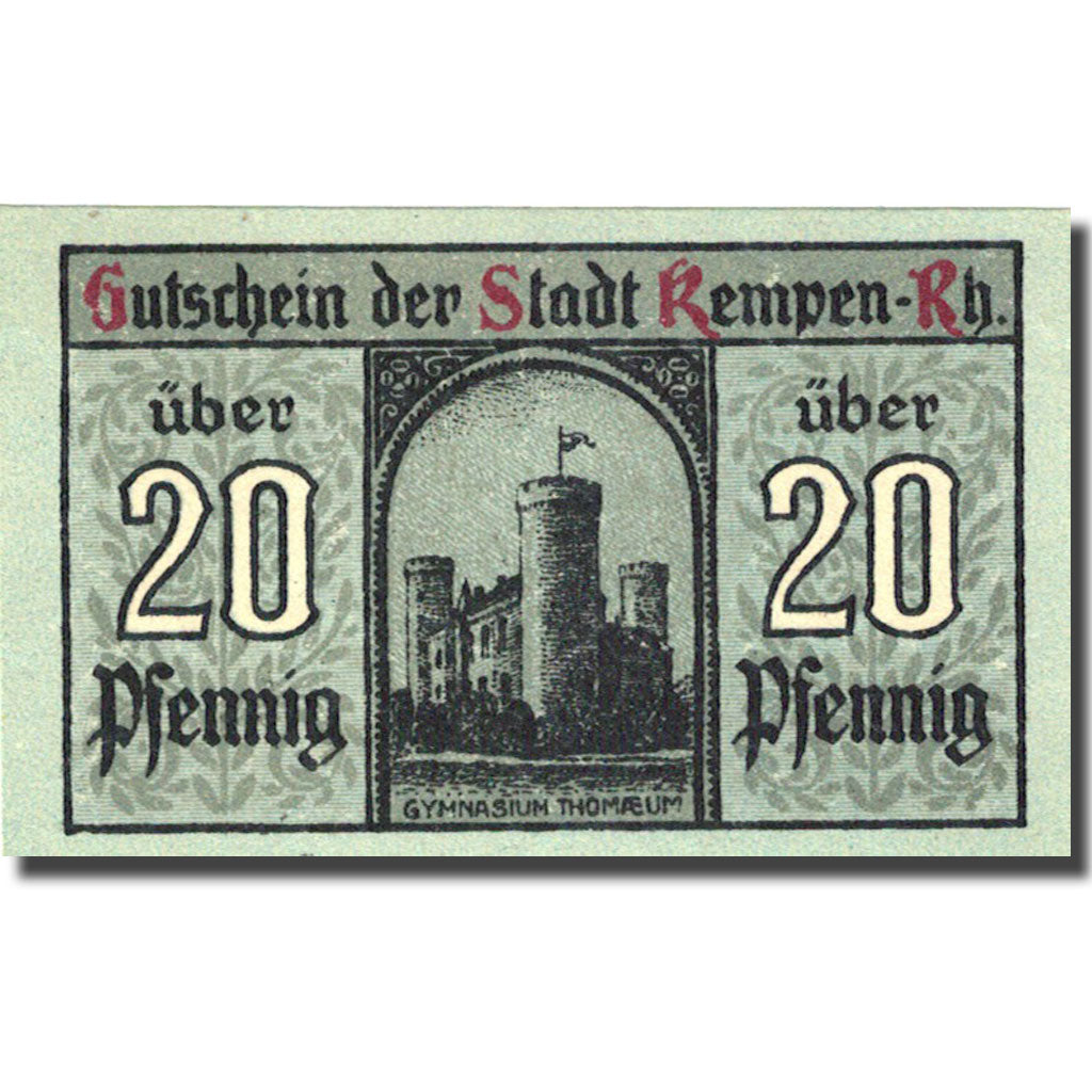 Banknote, Germany, Kempen, 20 Pfennig, château, 1920, UNC(63) Mehl 689.2a