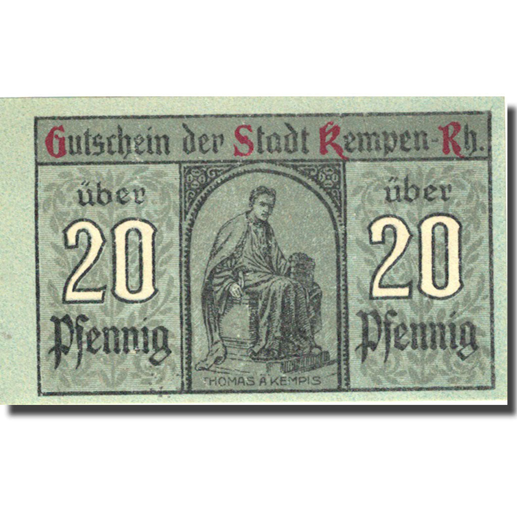 Banknote, Germany, Kempen, 20 Pfennig, personnage, 1920 UNC(63) Mehl 689.2a