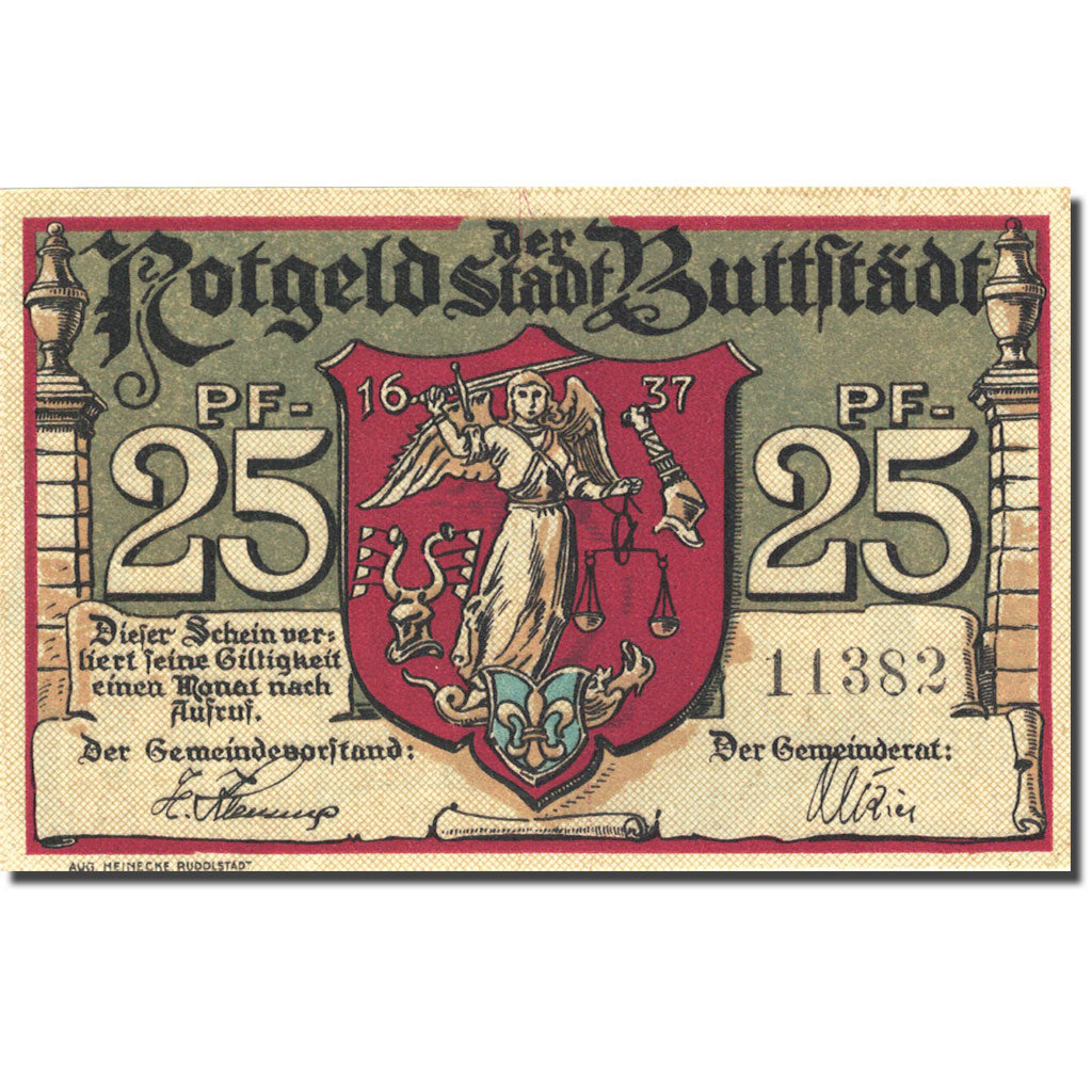 Banknote, Germany, Buttstädt, 25 Pfennig, Monument, 1921, UNC(63), Mehl:211.1a