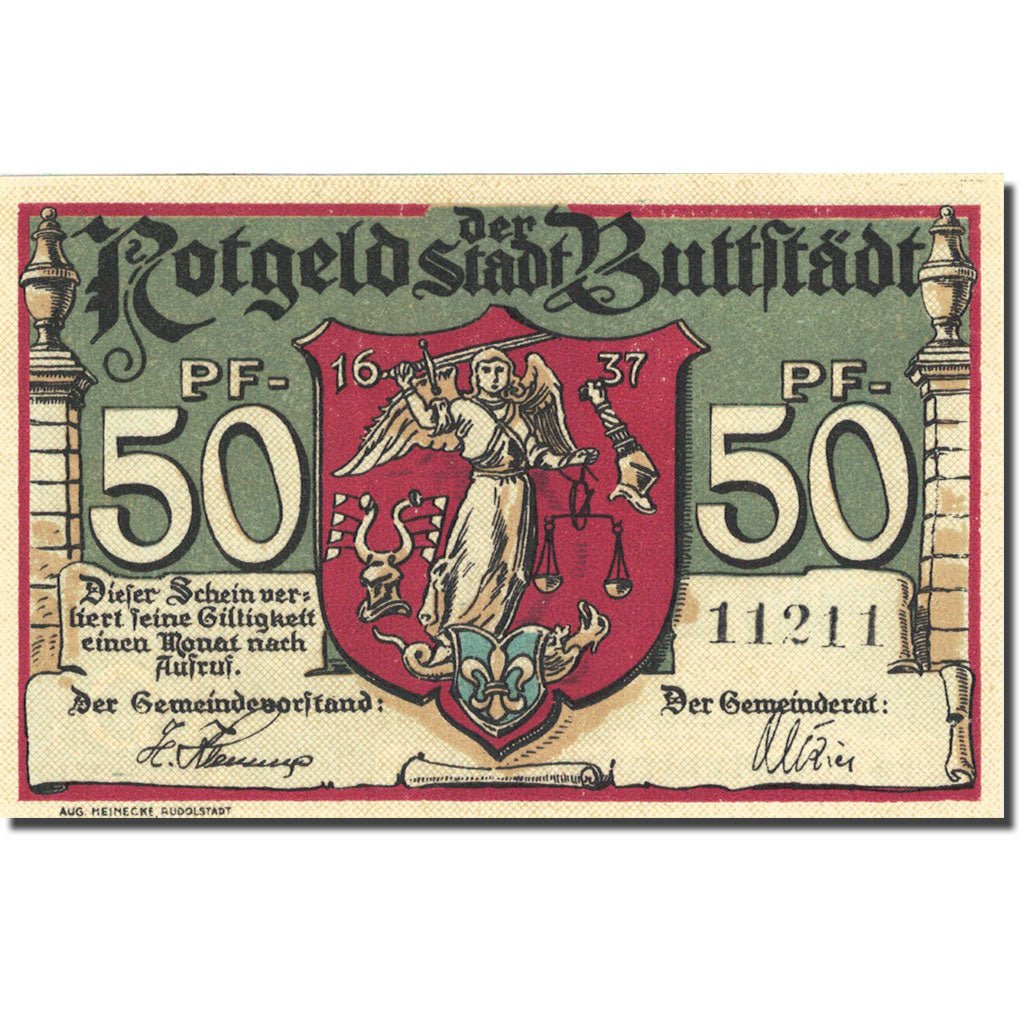Banknote, Germany, Buttstädt, 50 Pfennig, rue, 1921, UNC(63), Mehl:211.1a