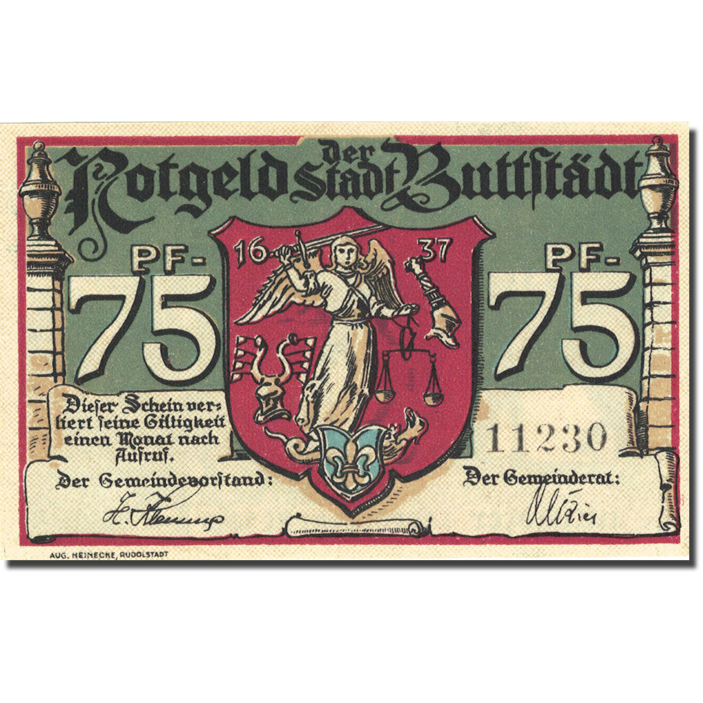 Banknote, Germany, Buttstädt, 75 Pfennig, village 1, 1921, UNC(63), Mehl:362.1a