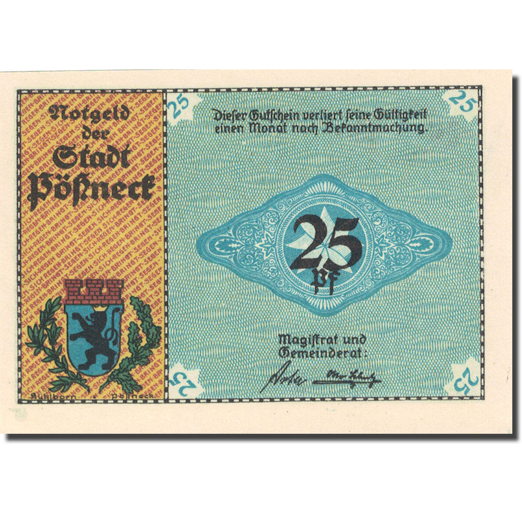 Banknote, Germany, Possneck, 25 Pfennig, imprimerie, 1921, UNC(63), Mehl:1066.6