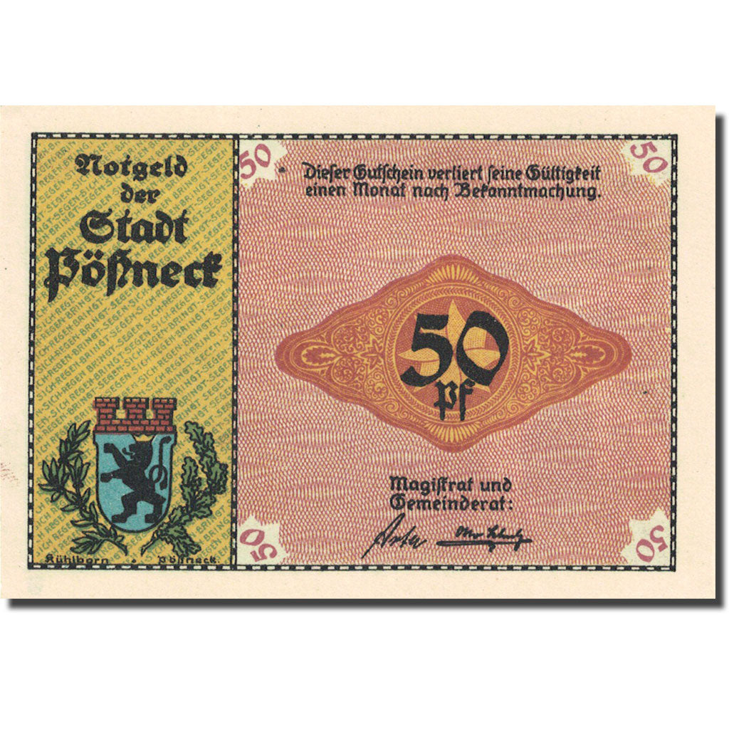 Banknote, Germany, Possneck, 50 Pfennig, laboratoire, 1921, UNC(63), Mehl:1066.6