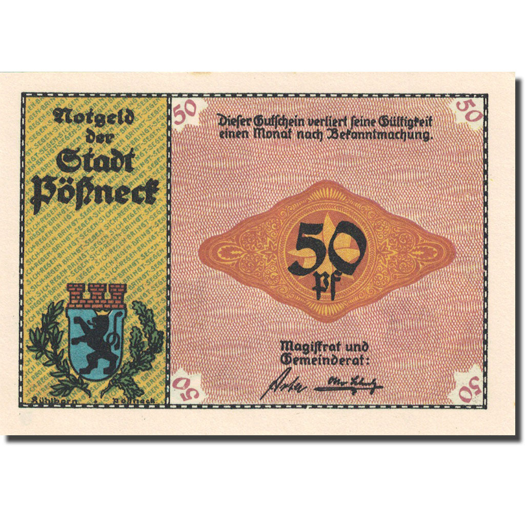 Banconote, Germania, Possneck, 50 Pfennig, usine de cacao, 1921, SPL Mehl 1066.6