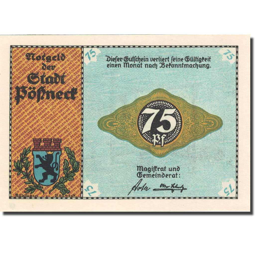 Banknote, Germany, Possneck, 75 Pfennig, machine à tisser UNC(63) Mehl 1066.6