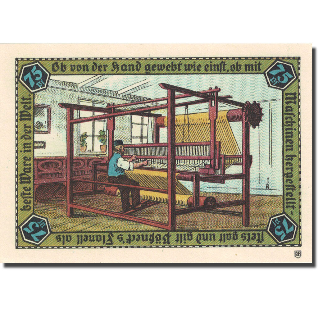 Banknote, Germany, Possneck, 75 Pfennig, machine à tisser UNC(63) Mehl 1066.6