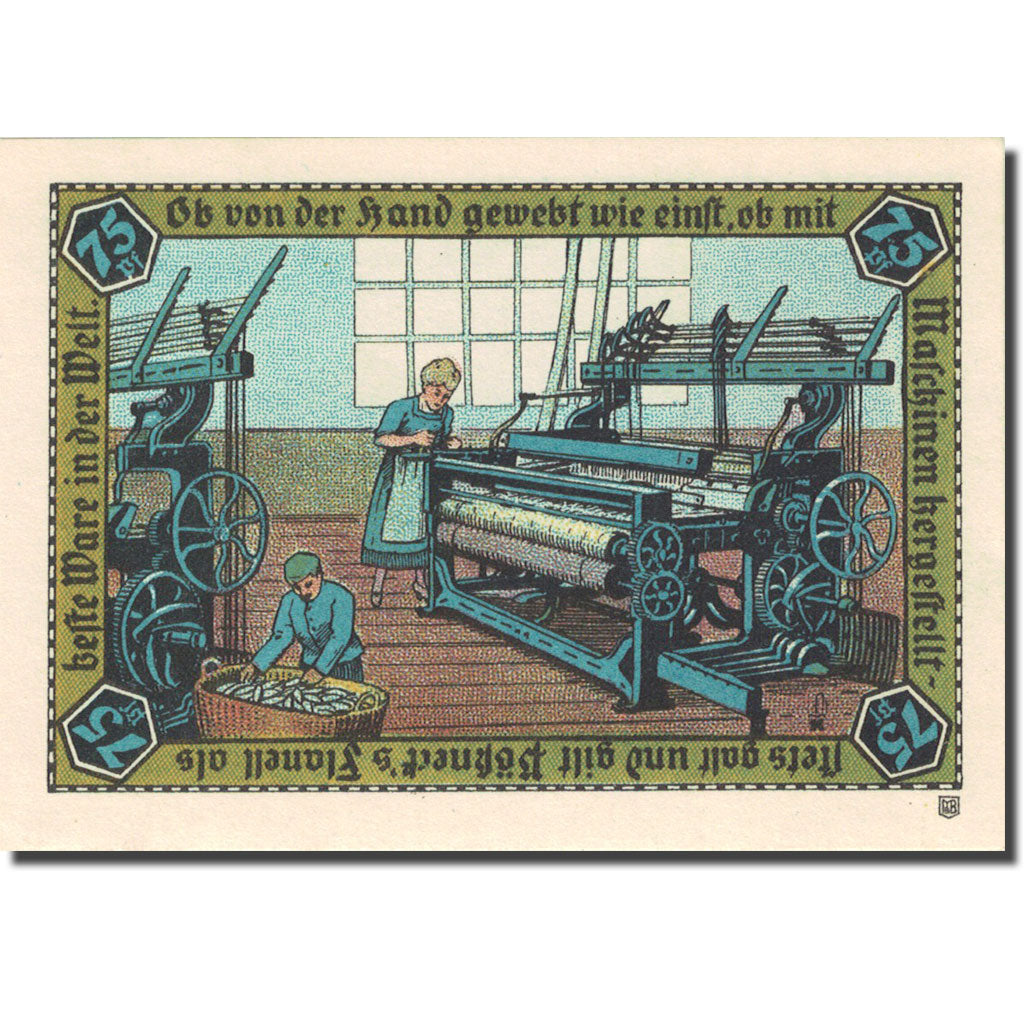 Banknote, Germany, Possneck, 75 Pfennig, machine à tisser 1 UNC(63) Mehl 1066.6