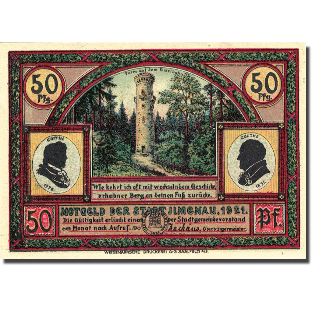 Billet, Allemagne, Llmenau, 50 Pfennig, personnage 1, 1921, SPL, Mehl:643.3