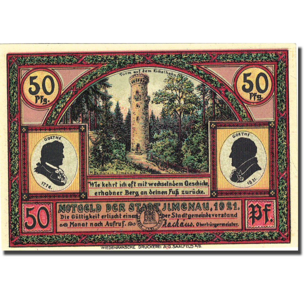 Billet, Allemagne, Llmenau, 50 Pfennig, personnage 3, 1921, SPL, Mehl:643.3