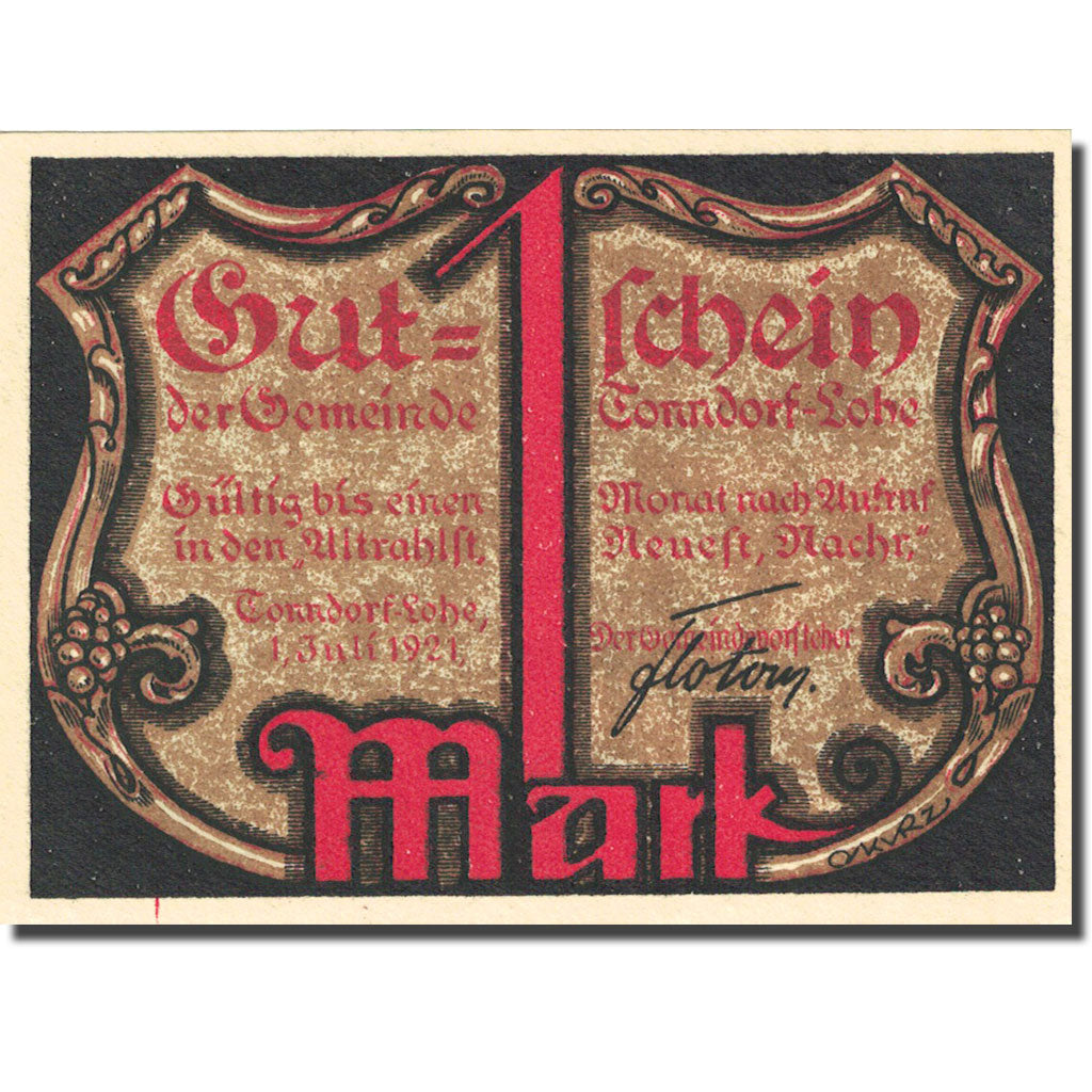 Banknote, Germany, Tonndorf, 1 Mark personnage 1, 1921-07-01 UNC(63) Mehl 1330.4