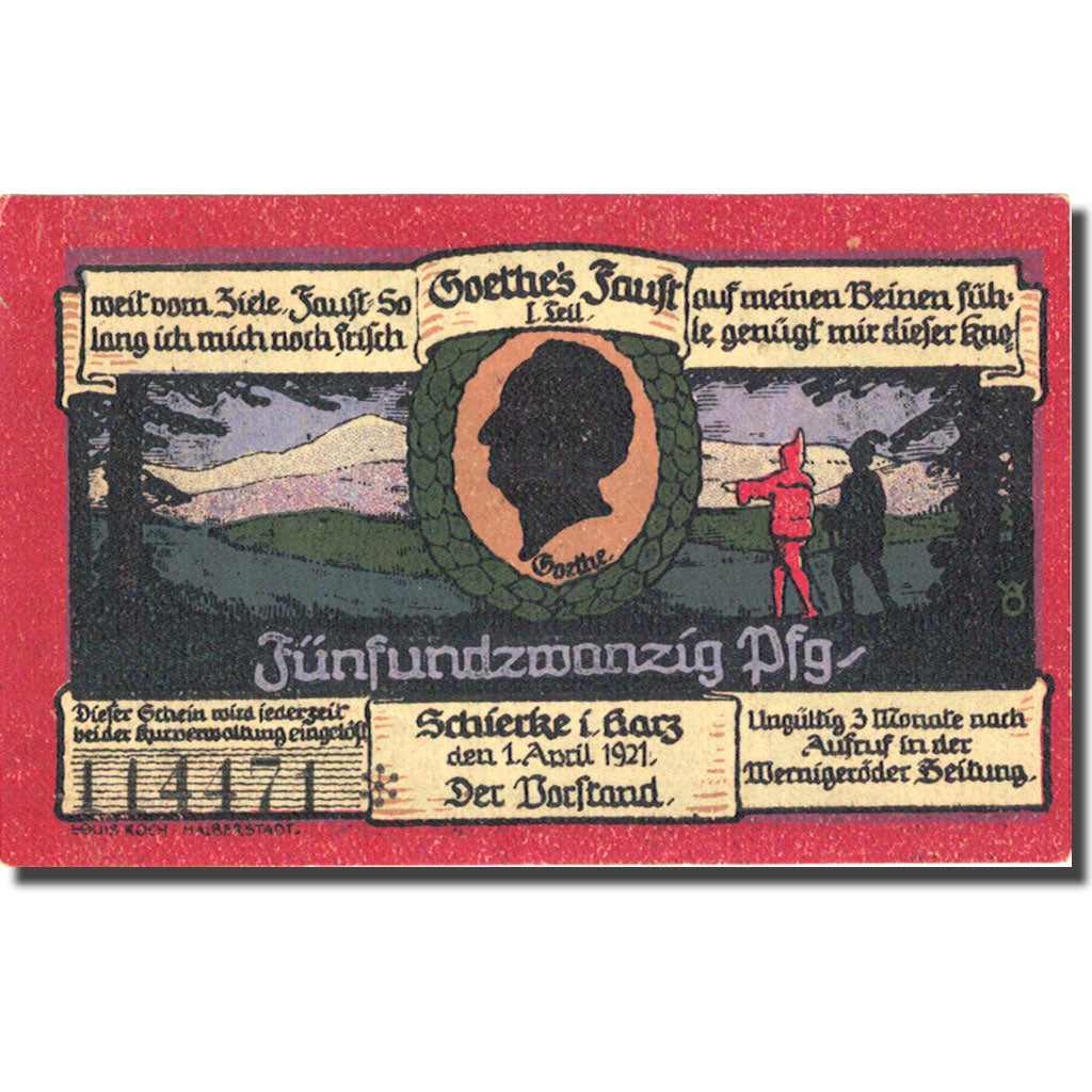 Banknote, Germany Schierke im Harz, 25 Pfennig village 1921 UNC(63) Mehl 1179.1a